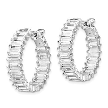 Sterling Shimmer Sterling Silver Rhodium-plated 40 Stone 2.5x5mm CZ In and Out Round Hinged Hoop Earrings — alternate view