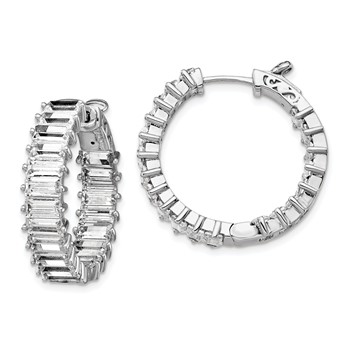 Sterling Shimmer Sterling Silver Rhodium-plated 40 Stone 2.5x5mm CZ In and Out Round Hinged Hoop Earrings