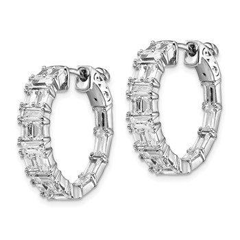 Sterling Shimmer Sterling Silver Rhodium-plated 42 Stone 2x3mm CZ In and Out Round Hinged Hoop Earrings — alternate view