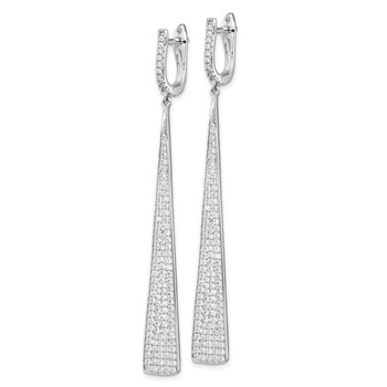 Sterling Shimmer Sterling Silver Rhodium-plated 228 Stone Pavé CZ Triangle Dangle Hinged Post Earrings — alternate view