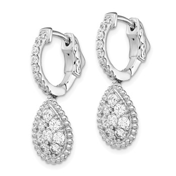 Sterling Shimmer Sterling Silver Rhodium-plated 30 Stone CZ Teardrop Dangle Hinged Hoop Earrings — alternate view