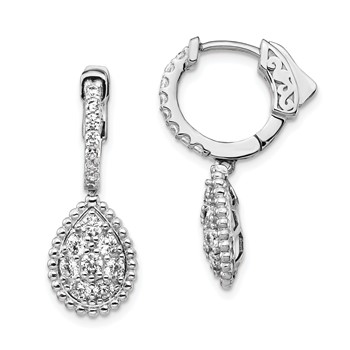 Sterling Shimmer Sterling Silver Rhodium-plated 30 Stone CZ Teardrop Dangle Hinged Hoop Earrings