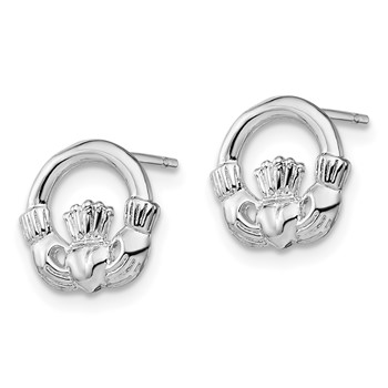 De-Ani Sterling Silver Rhodium-Plated Polished Claddagh Post Earrings — alternate view