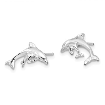 De-Ani Sterling Silver Rhodium-Plated Polished Dolphin and Baby Post Earrings — alternate view