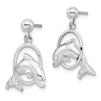De-Ani Sterling Silver Rhodium-Plated Dolphin in Hoop Dangle Post Earrings — alternate view