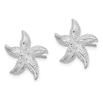 De-Ani Sterling Silver Rhodium-Plated Polished Small Starfish Post Earrings — alternate view