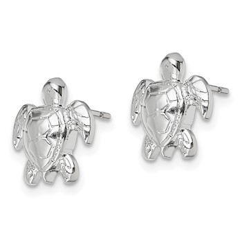 De-Ani Sterling Silver Rhodium-Plated Polished Mini Sea Turtle Post Earrings — alternate view