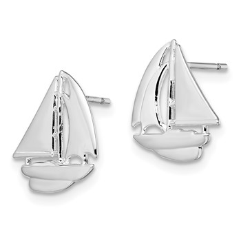 De-Ani Sterling Silver Rhodium-Plated Polished Small Sailboat Post Earrings — alternate view