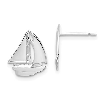 De-Ani Sterling Silver Rhodium-Plated Polished Small Sailboat Post Earrings