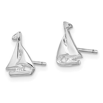 De-Ani Sterling Silver Rhodium-Plated Polished Mini Sailboat Post Earrings — alternate view