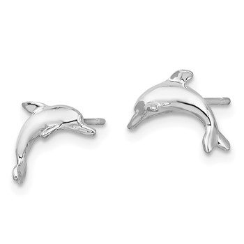 De-Ani Sterling Silver Rhodium-Plated Polished Dolphin Post Earrings — alternate view