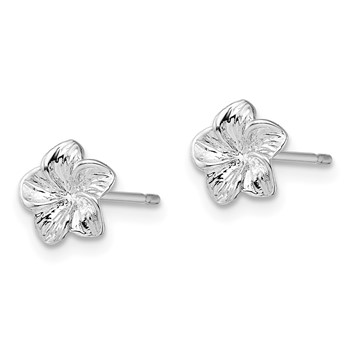 De-Ani Sterling Silver Rhodium-Plated Polished Plumeria Flower Post Earrings — alternate view