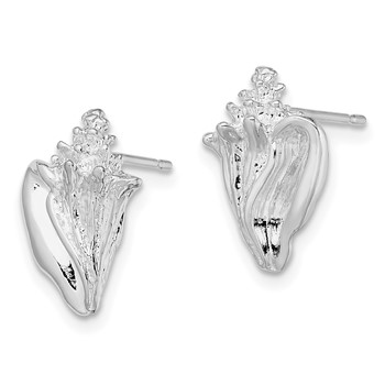 De-Ani Sterling Silver Rhodium-Plated Polished Conch Shell Post Earrings — alternate view