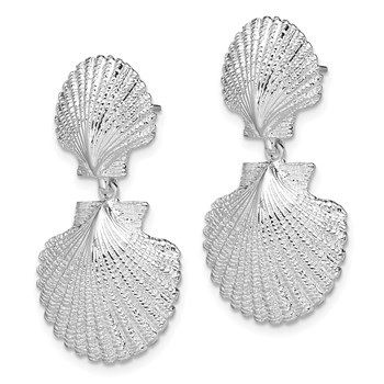 De-Ani Sterling Silver Rhodium-Plated Polished Double Shell Dangle Post Earrings — alternate view