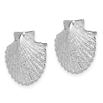 De-Ani Sterling Silver Rhodium-Plated Polished Large Scallop Shell Post Earrings — alternate view