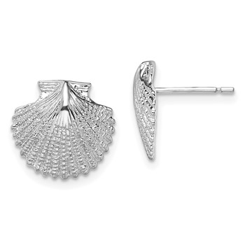 De-Ani Sterling Silver Rhodium-Plated Polished Scallop Shell Post Earrings