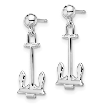 De-Ani Sterling Silver Rhodium-Plated Polished Anchor Dangle Post Earrings — alternate view