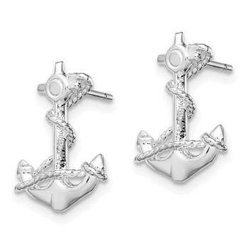 De-Ani Sterling Silver Rhodium-Plated Polished Anchor with Rope Post Earrings — alternate view