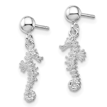De-Ani Sterling Silver Rhodium-Plated 3D Mini Seahorse Dangle Post Earrings — alternate view