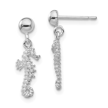 De-Ani Sterling Silver Rhodium-Plated 3D Mini Seahorse Dangle Post Earrings