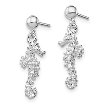 De-Ani Sterling Silver Rhodium-Plated Polished 3D Seahorse Dangle Post Earrings — alternate view