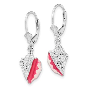 De-Ani Sterling Silver Rhodium-Plated Enameled Conch Shell Leverback Earrings — alternate view