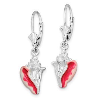 De-Ani Sterling Silver Rhodium-Plated Enameled Small Conch Shell Leverback Earrings — alternate view