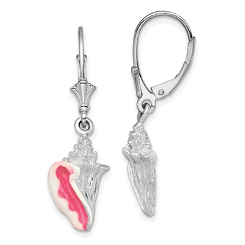 De-Ani Sterling Silver Rhodium-Plated Enameled Small Conch Shell Leverback Earrings