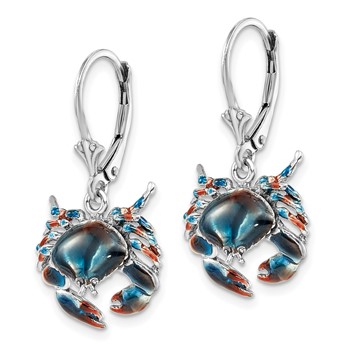 De-Ani Sterling Silver Rhodium-Plated Enameled Stone Crab Leverback Earrings — alternate view