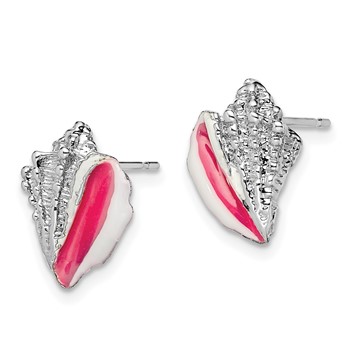 De-Ani Sterling Silver Rhodium-Plated Enameled Conch Shell Post Earrings — alternate view