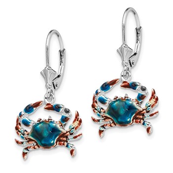 De-Ani Sterling Silver Rhodium-Plated Enameled Blue Crab Leverback Earrings — alternate view