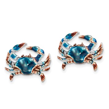 De-Ani Sterling Silver Rhodium-Plated Polished Enameled Blue Crab Post Earrings — alternate view