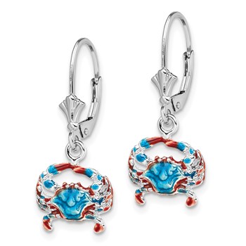 De-Ani Sterling Silver Rhodium-Plated Enameled Blue Crab Leverback Earrings — alternate view