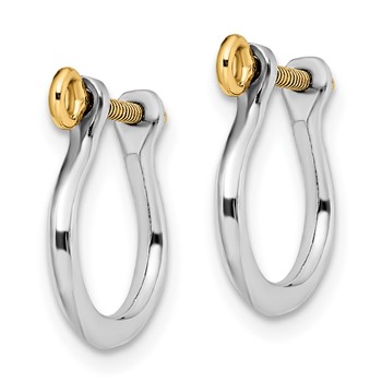 De-Ani Sterling Silver Rhodium-plated Polished 3D Small Shackle with 14k Screw Earrings — alternate view