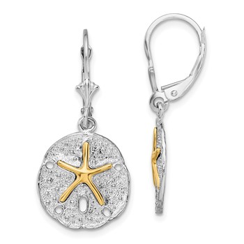 De-Ani Sterling Silver Rhodium-Plated Sand Dollar with 14k Starfish Leverback Earrings