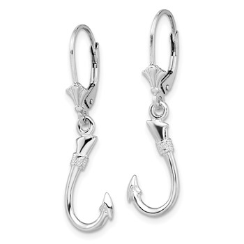 De-Ani Sterling Silver Rhodium-Plated Polished 3D Fish Hook Leverback Earrings — alternate view