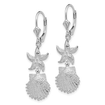 De-Ani Sterling Silver Rhodium-Plated Starfish and Shell Leverback Earrings — alternate view