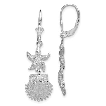 De-Ani Sterling Silver Rhodium-Plated Starfish and Shell Leverback Earrings