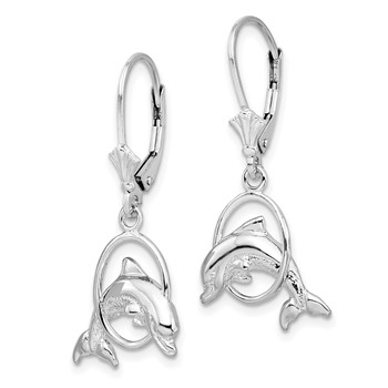 De-Ani Sterling Silver Rhodium-Plated Dolphin in Hoop Leverback Earrings — alternate view