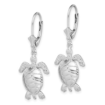 De-Ani Sterling Silver Rhodium-plated Polished 3D Moveable Turtle Leverback Earrings — alternate view