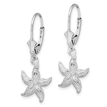 De-Ani Sterling Silver Rhodium-Plated Polished Starfish Leverback Earrings — alternate view