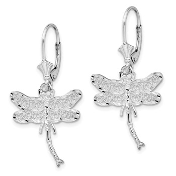 De-Ani Sterling Silver Rhodium-plated Polished Filigree Dragonfly Leverback Earrings — alternate view