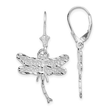 De-Ani Sterling Silver Rhodium-plated Polished Filigree Dragonfly Leverback Earrings