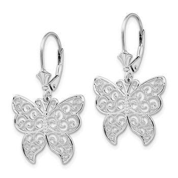 De-Ani Sterling Silver Rhodium-Plated Polished Filigree Butterfly Leverback Earrings — alternate view