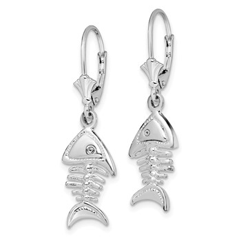 De-Ani Sterling Silver Rhodium-Plated Polished 3D Fishbone Leverback Earrings — alternate view