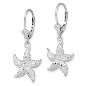 De-Ani Sterling Silver Rhodium-Plated Polished Starfish Leverback Earrings — alternate view