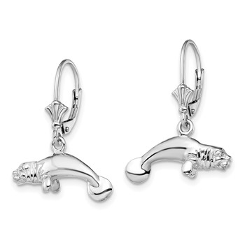 De-Ani Sterling Silver Rhodium-Plated Polished 3D Manatee Leverback Earrings — alternate view