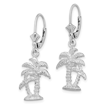 De-Ani Sterling Silver Rhodium-Plated Polished Palm Trees Leverback Earrings — alternate view