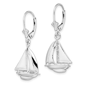 De-Ani Sterling Silver Rhodium-Plated Polished Sailboat Leverback Earrings — alternate view