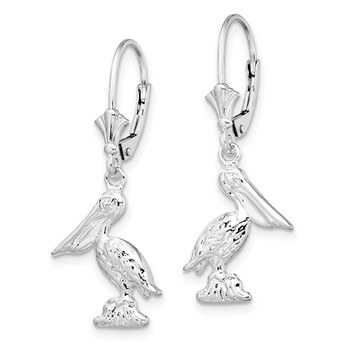 De-Ani Sterling Silver Rhodium-plated Polished 3D Small Pelican Leverback Earrings — alternate view